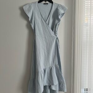 DREW Blue Asymmetrical Wrap Sundress